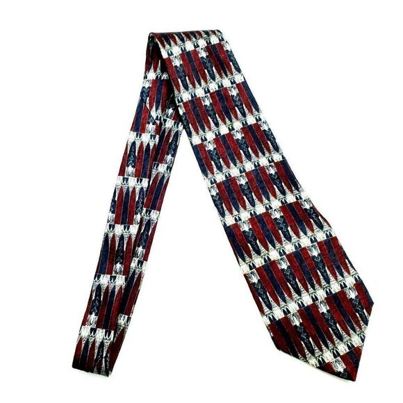 Pierre Cardin Silk Tie Abstract Red Blue Wide Prin - Picture 6 of 6